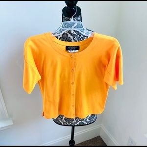 VTG 70s crop pima Cotton short sleeve button front Poppy color crop Top